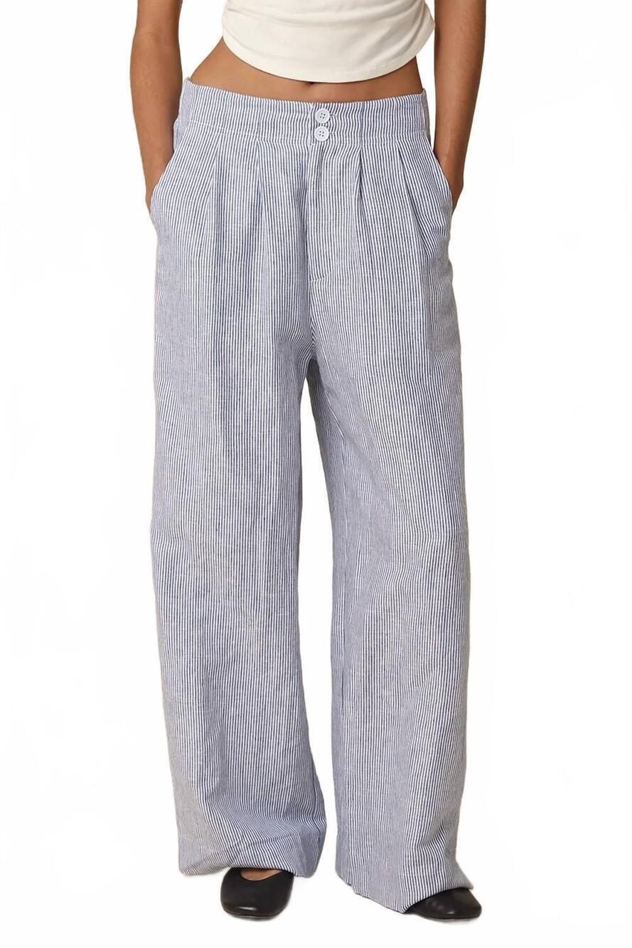 NEW OLIVACEOUS ellen high waisted linen flare pants in denim